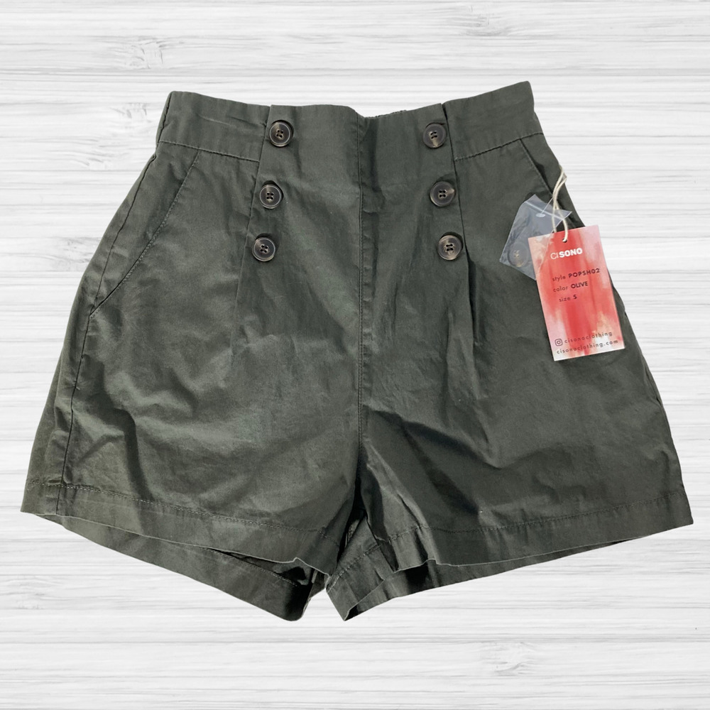 NWT Army Green Shorts High Waist Paper Bag "VTG Style" WWII Military Olive Drab
